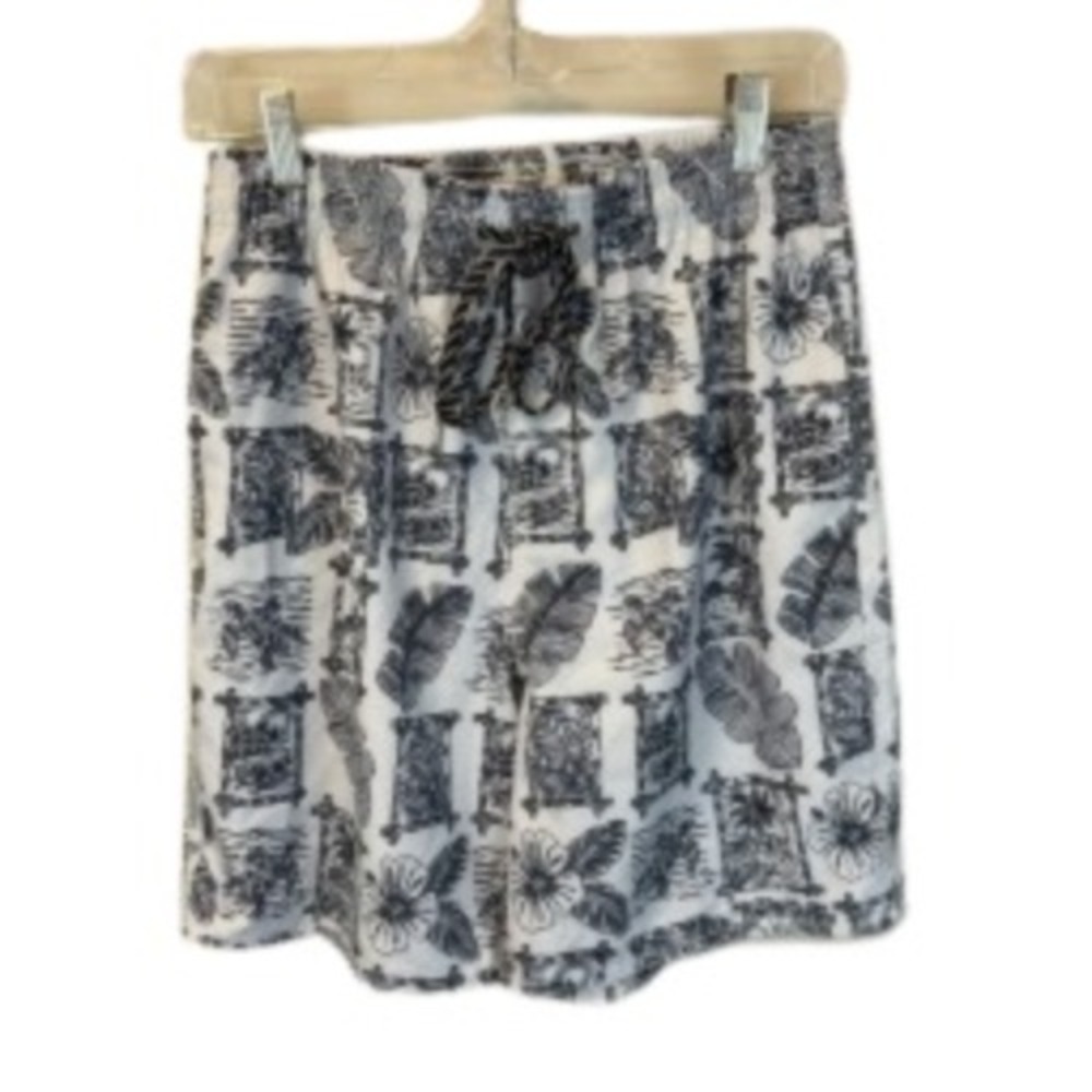 Favant Hawaii Blue Gray Floral Print Board Shorts Swim Trunks Size Small